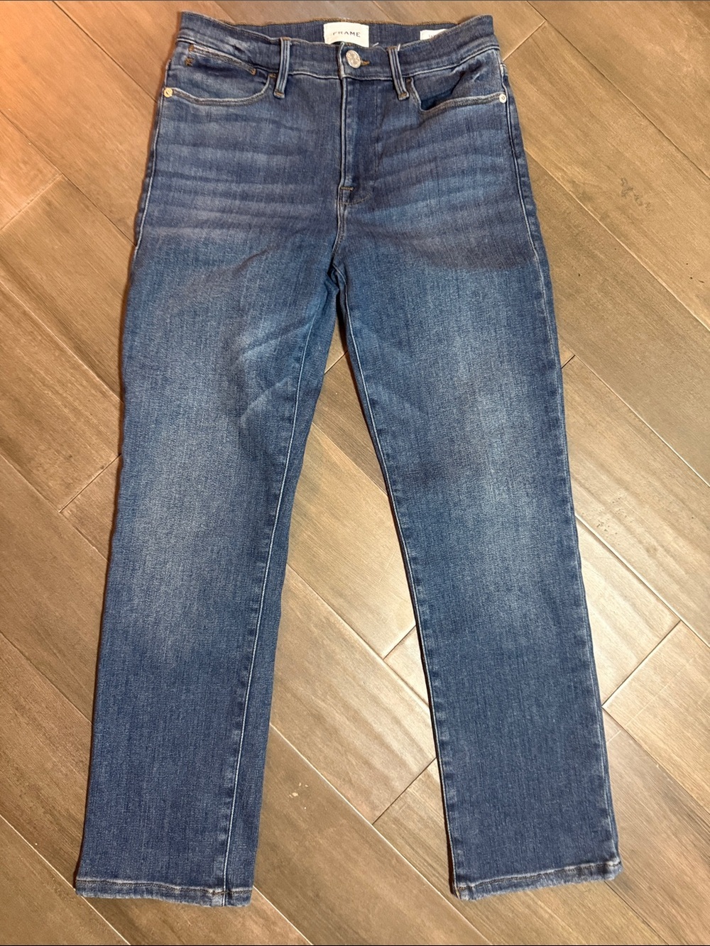 FRAME Le High Straight Jeans in Bestia Blue Wash Size 27